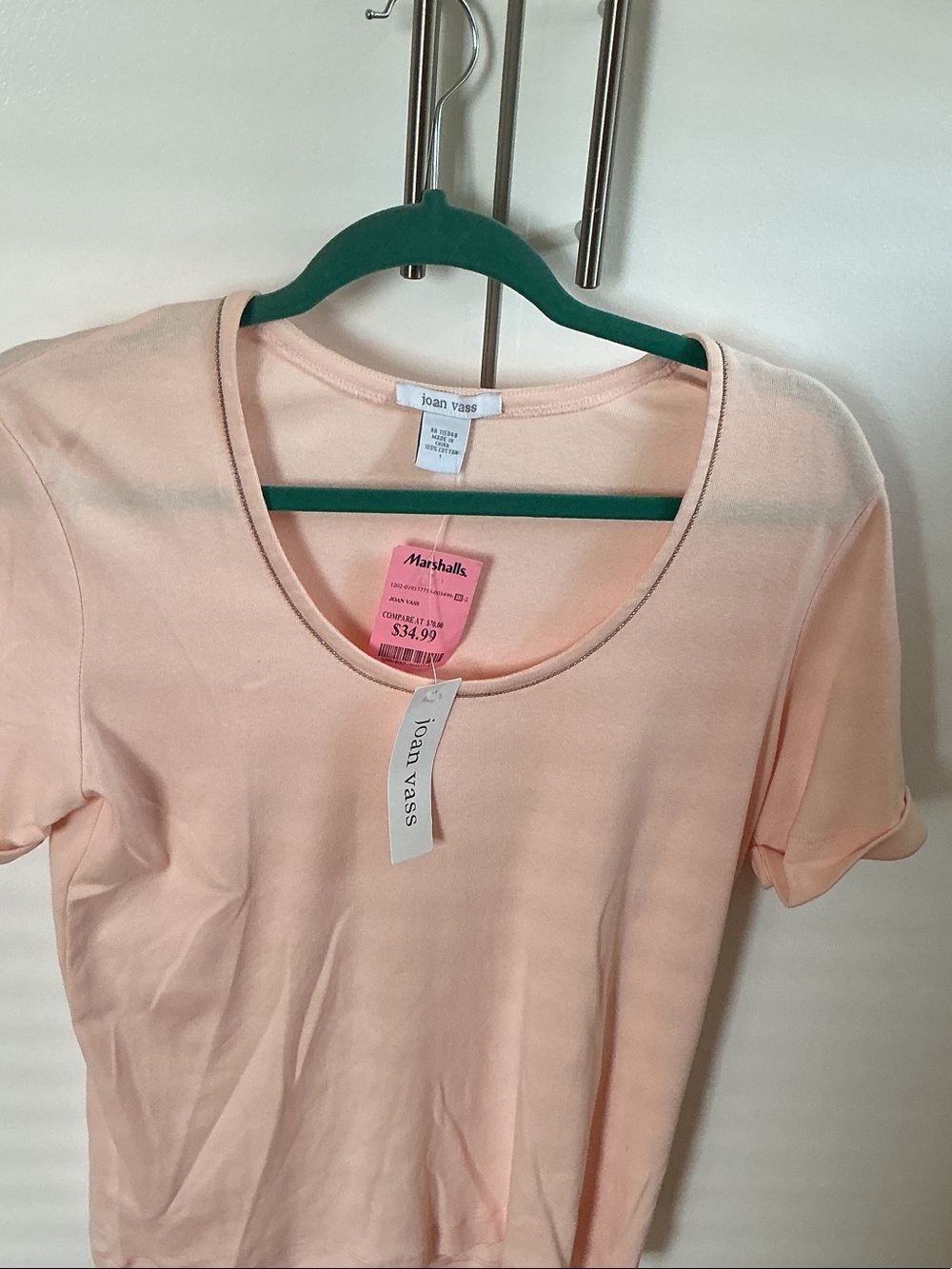Joan Vass Peach Scoop Neck Short Sleeve Tee